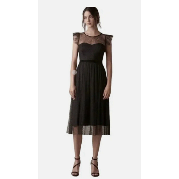 Jason Wu Dress 10 Illusion Mesh Midi Black Polka Dot Classic Party Holiday A1 - Picture 1 of 9